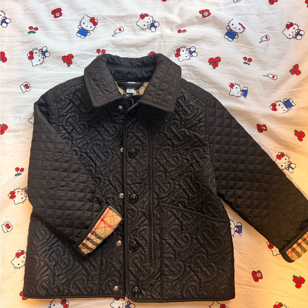 Burberry Black Quilted Kids Jacket with Signature Check Cuff